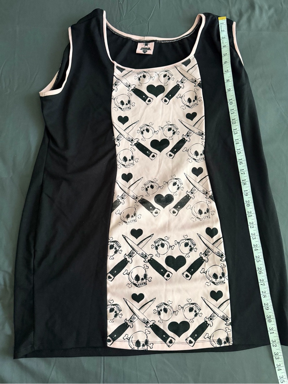 Black mini tight dress with Skull & knife Front Panel one of a kind